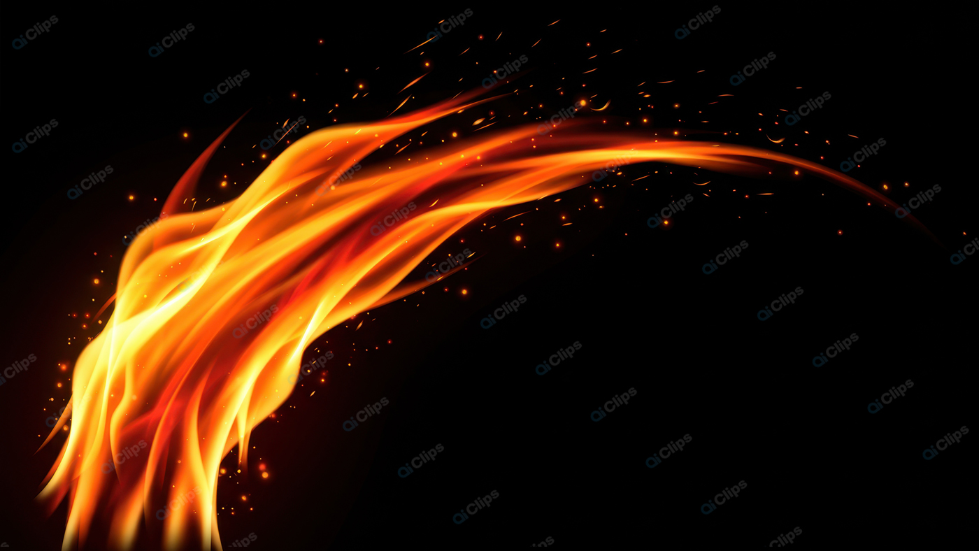 Abstract Fiery Flame with Sparks on Black Background