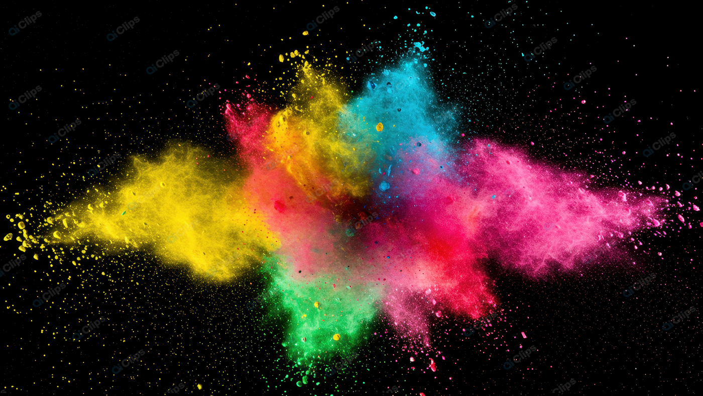 Colorful Powder Explosion on Black Backdrop