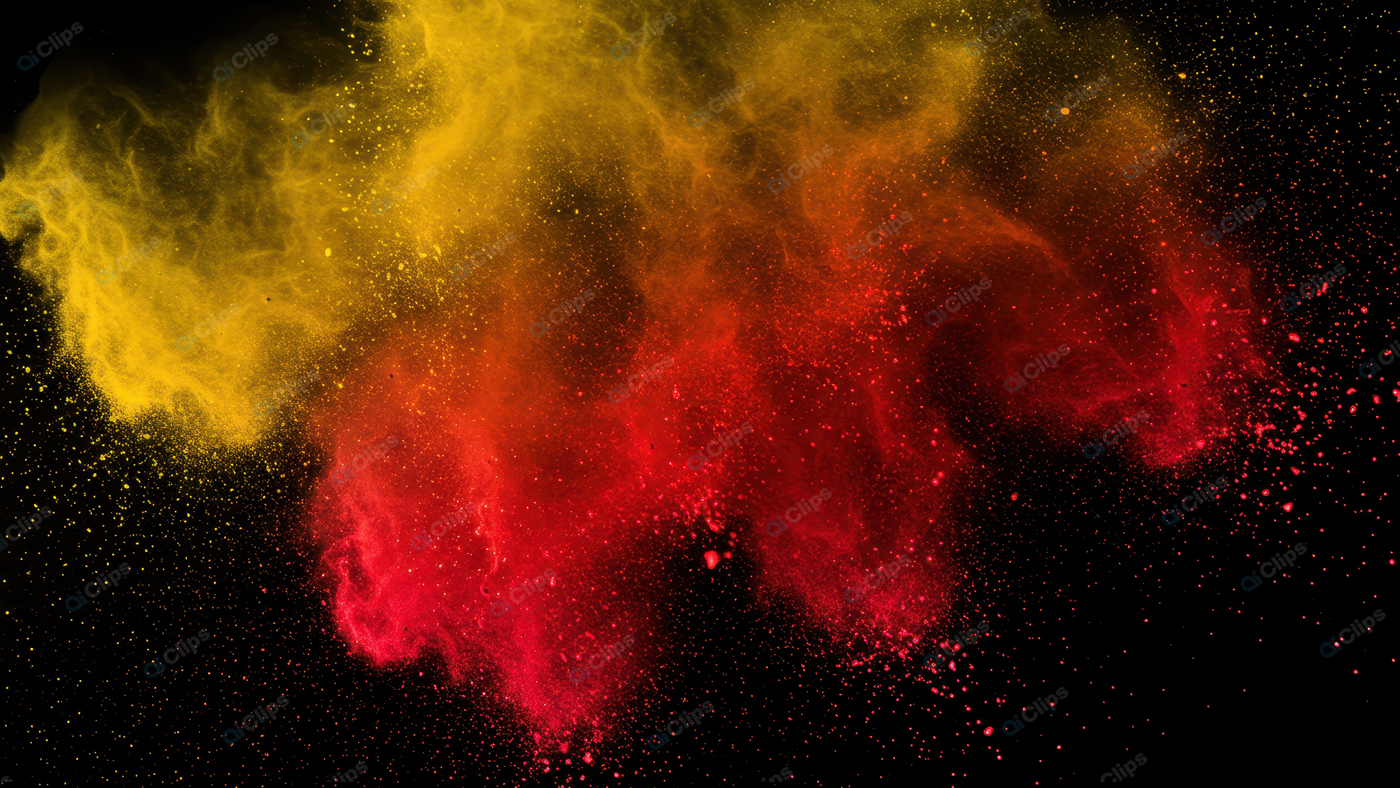 Vibrant Red and Yellow Powder Explosion on Black Background