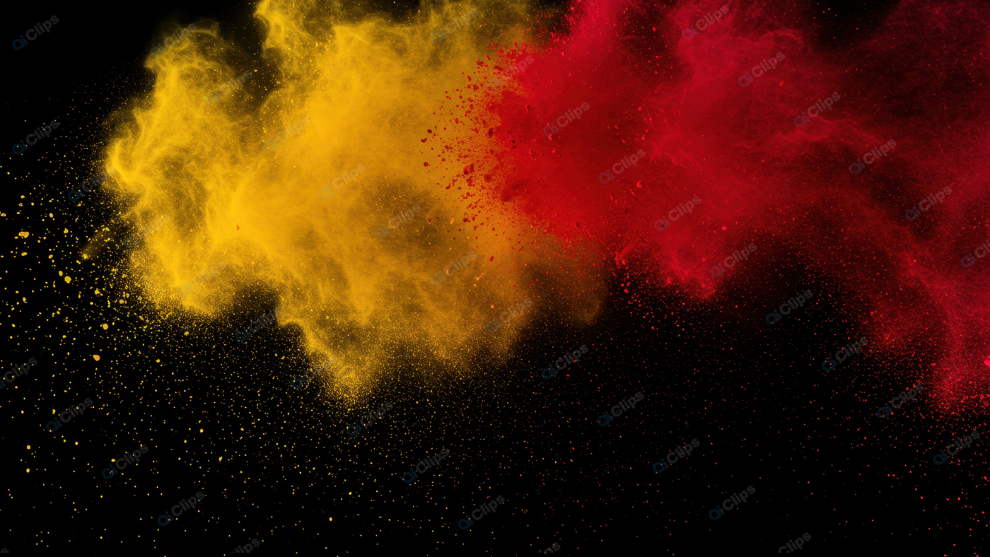 Red and Yellow Powder Explosion on Black Background