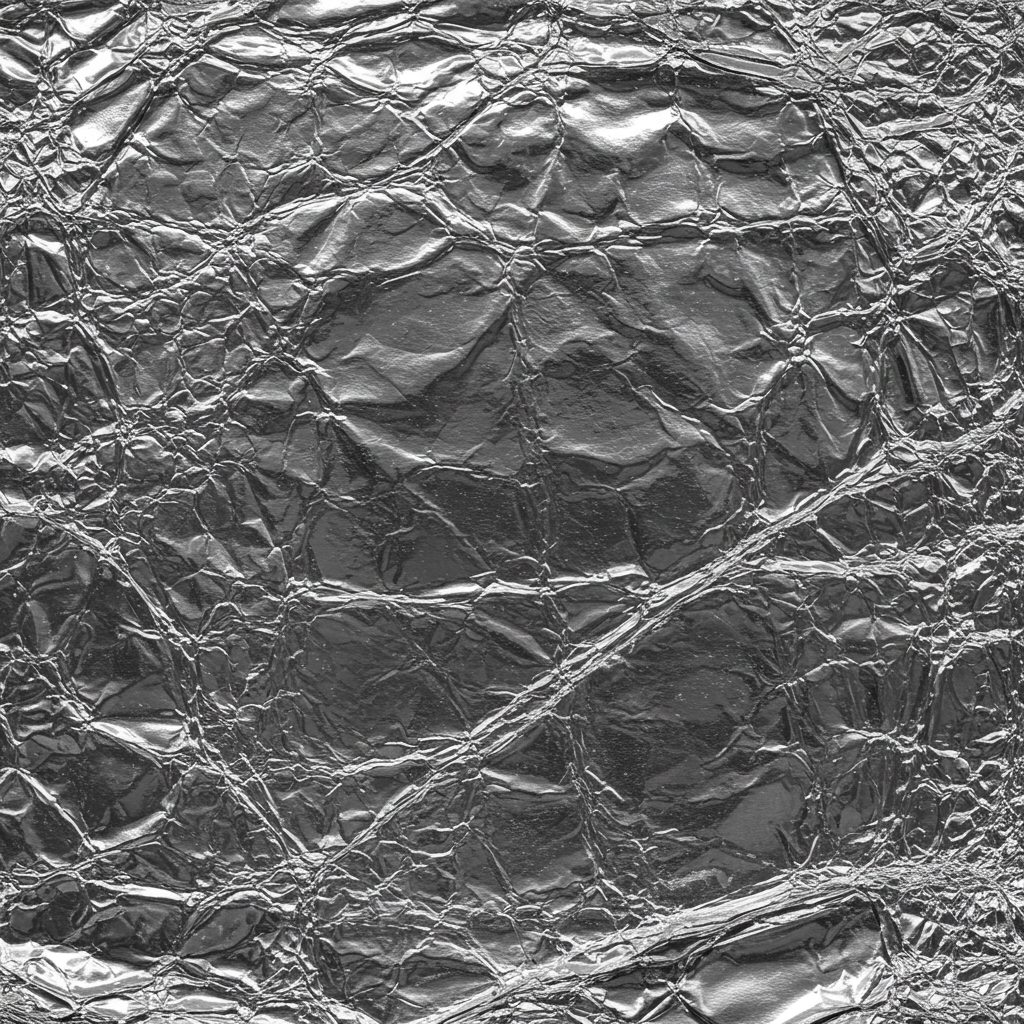 Crumpled Metallic Silver Foil Texture Background