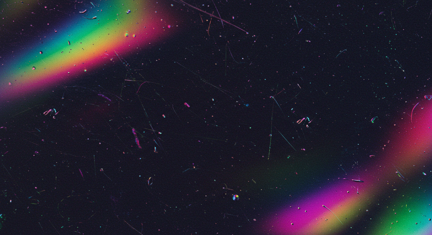 Colorful Abstract Light Streaks and Dust Particles on Black Background