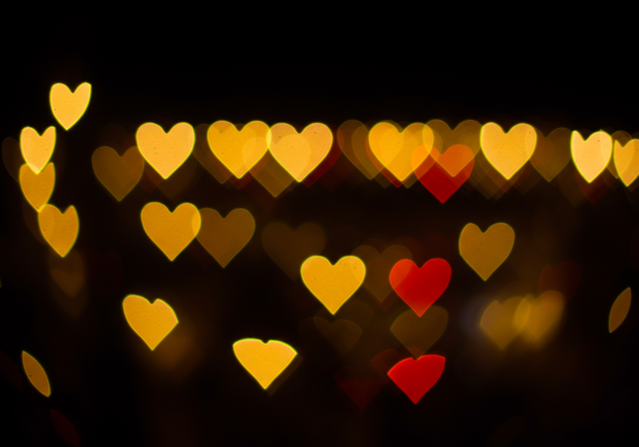 Heart-Shaped Bokeh Lights on Dark Background