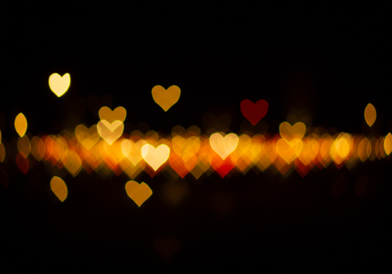 Heart-Shaped Bokeh Lights on Black Background