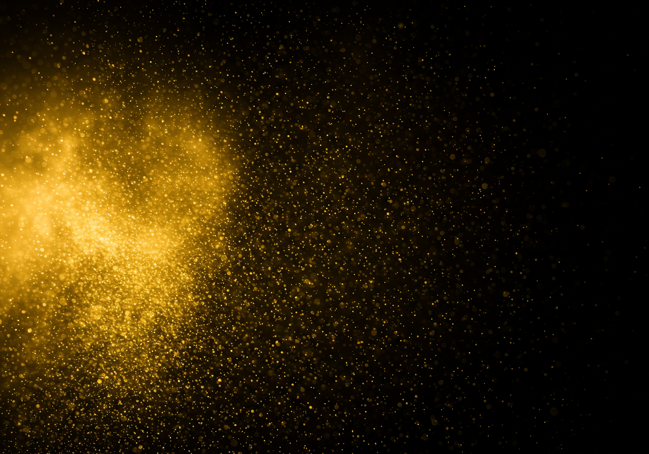 Golden Sparkling Dust Particles on Black Background