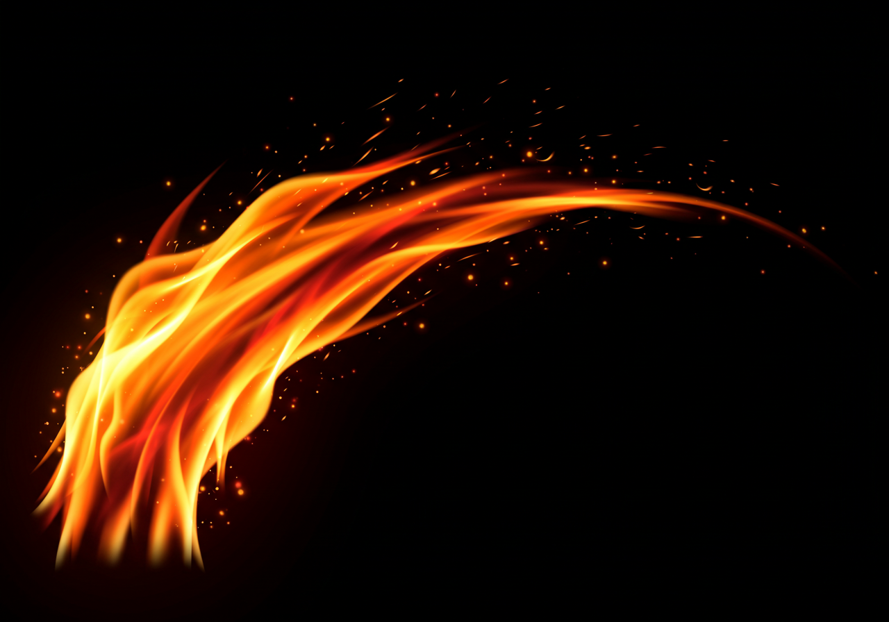 Abstract Fiery Flame with Sparks on Black Background