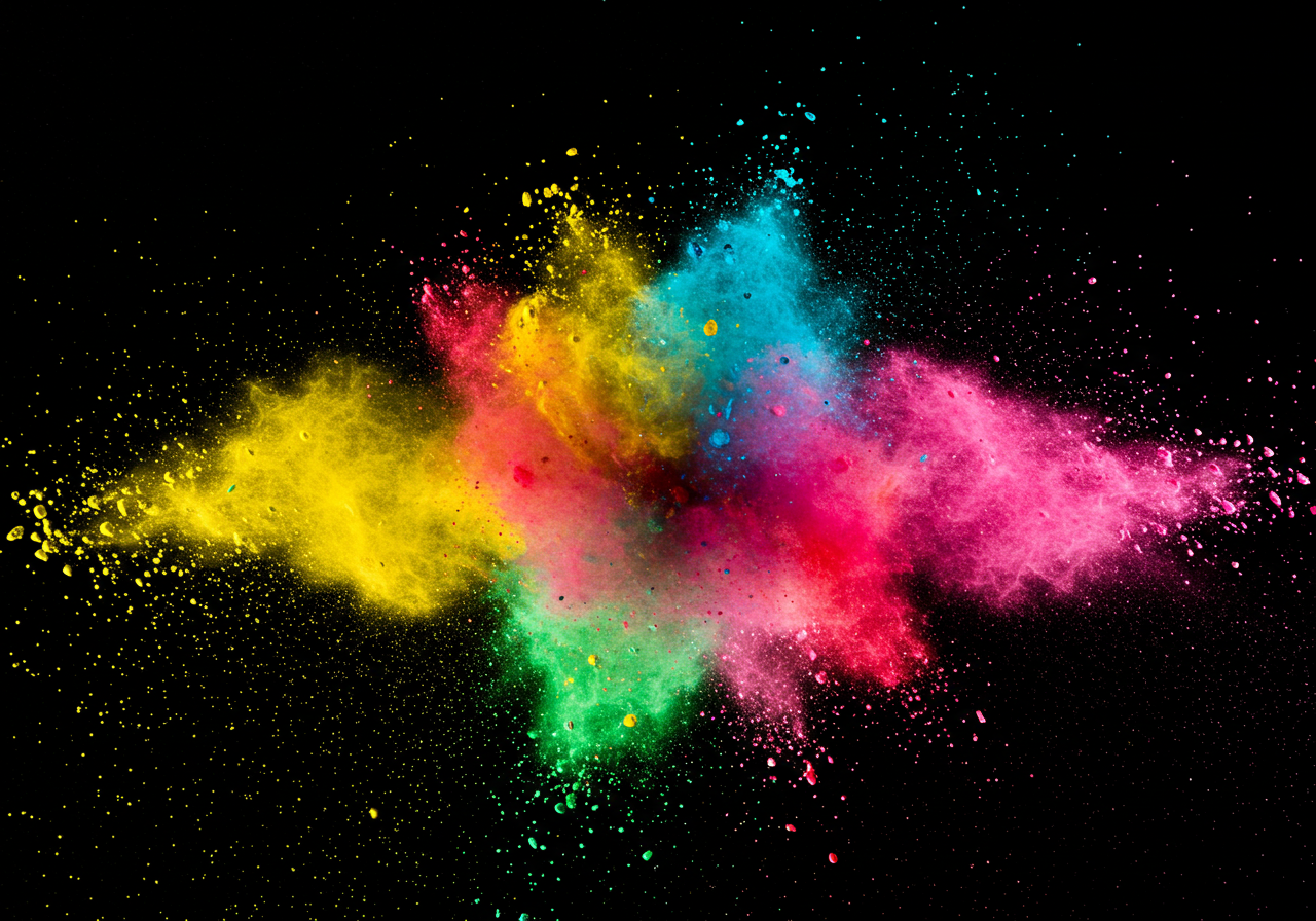Colorful Powder Explosion on Black Backdrop