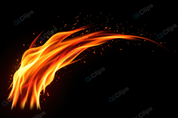Abstract Fiery Flame with Sparks on Black Background