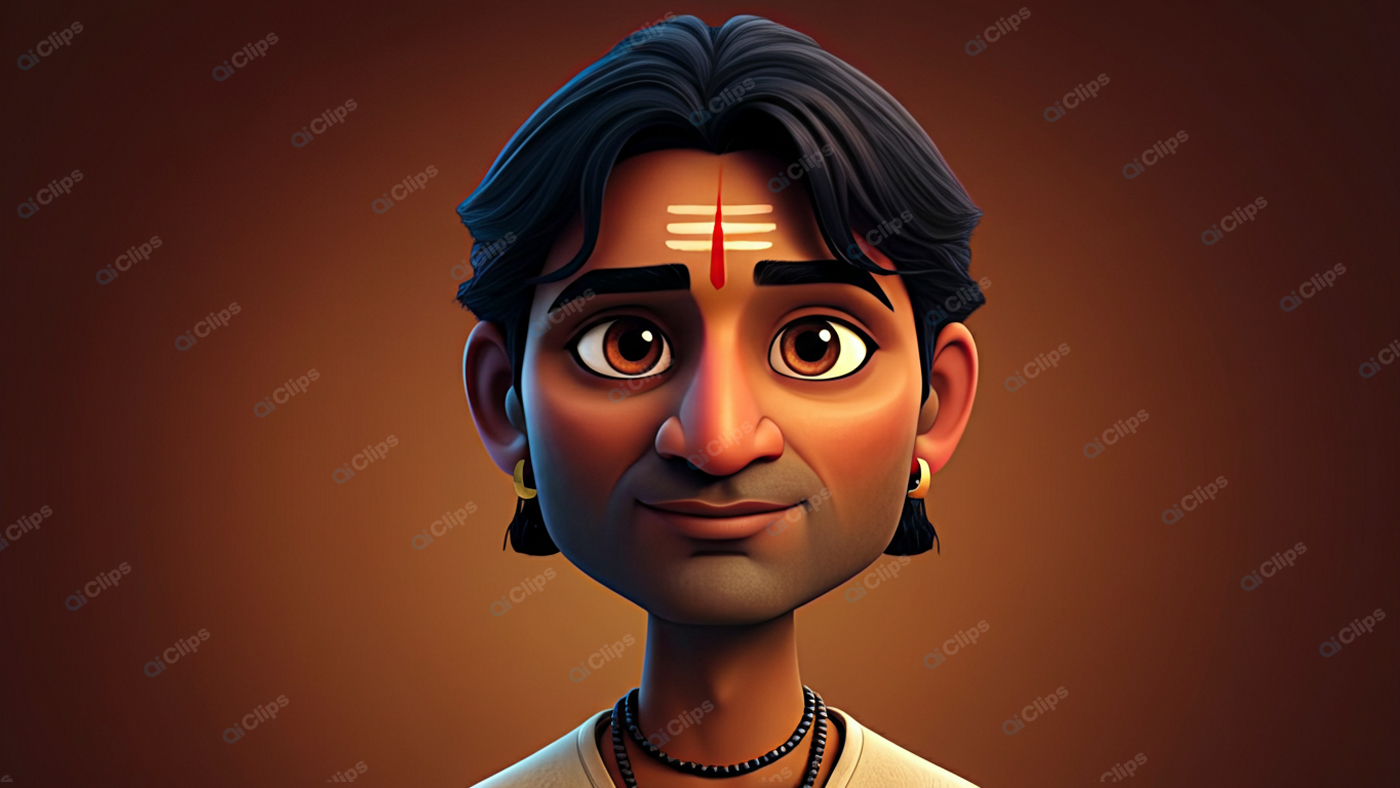 Animated Character with Traditional Tilak and Earrings
