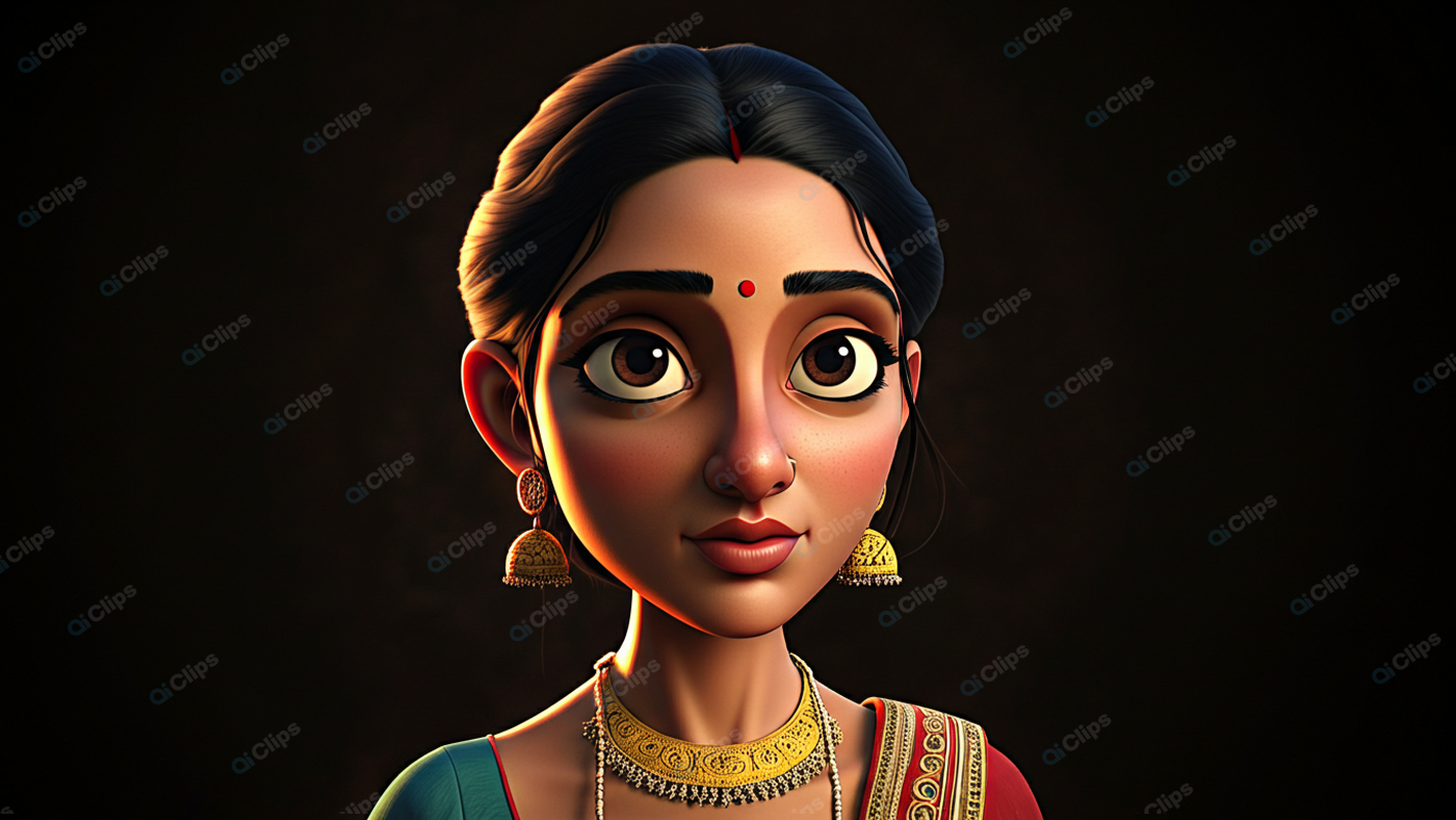 Traditional Indian Cartoon Character Portrait
