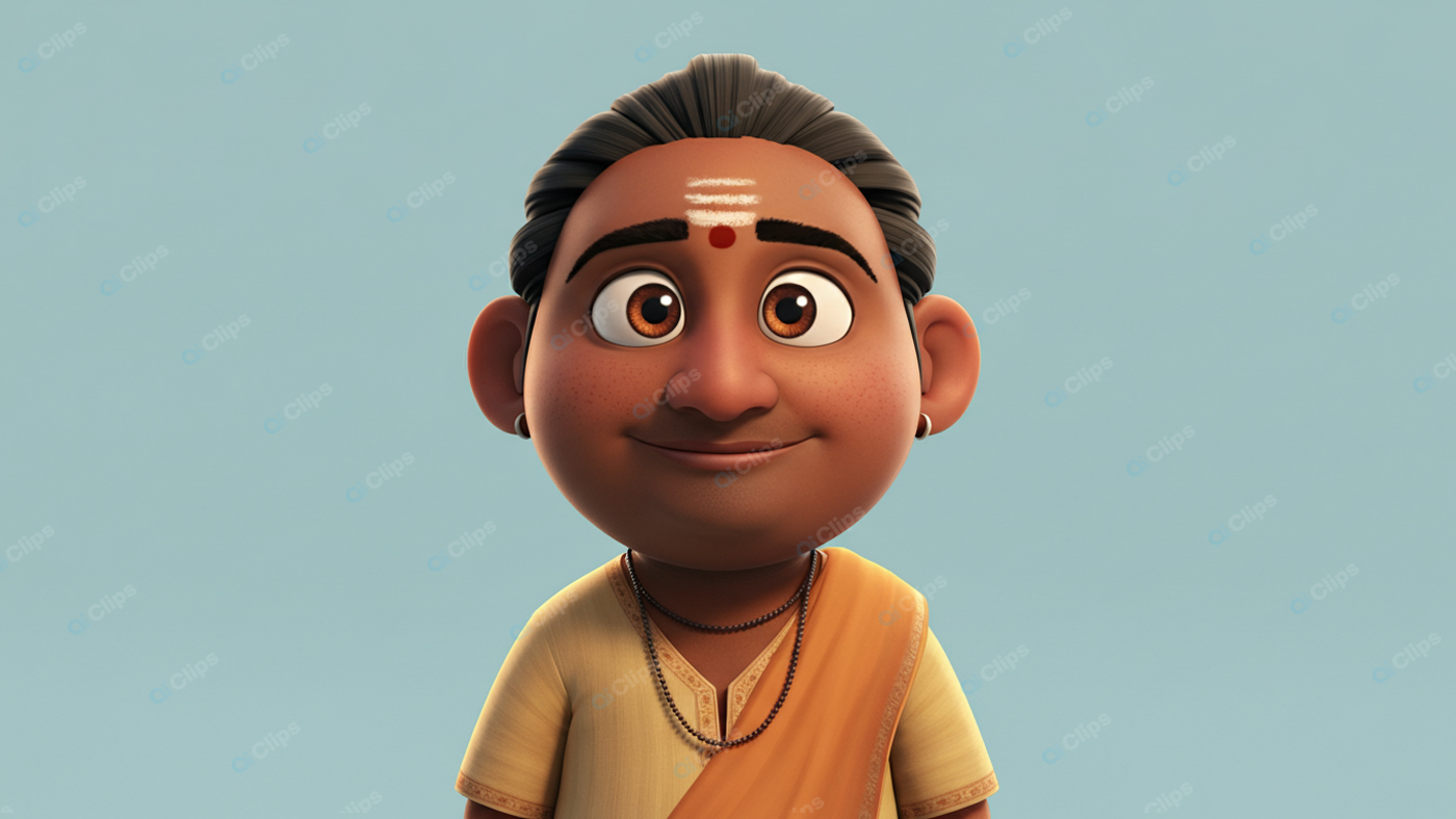 Traditional Cartoon Character with Smile and Tilak
