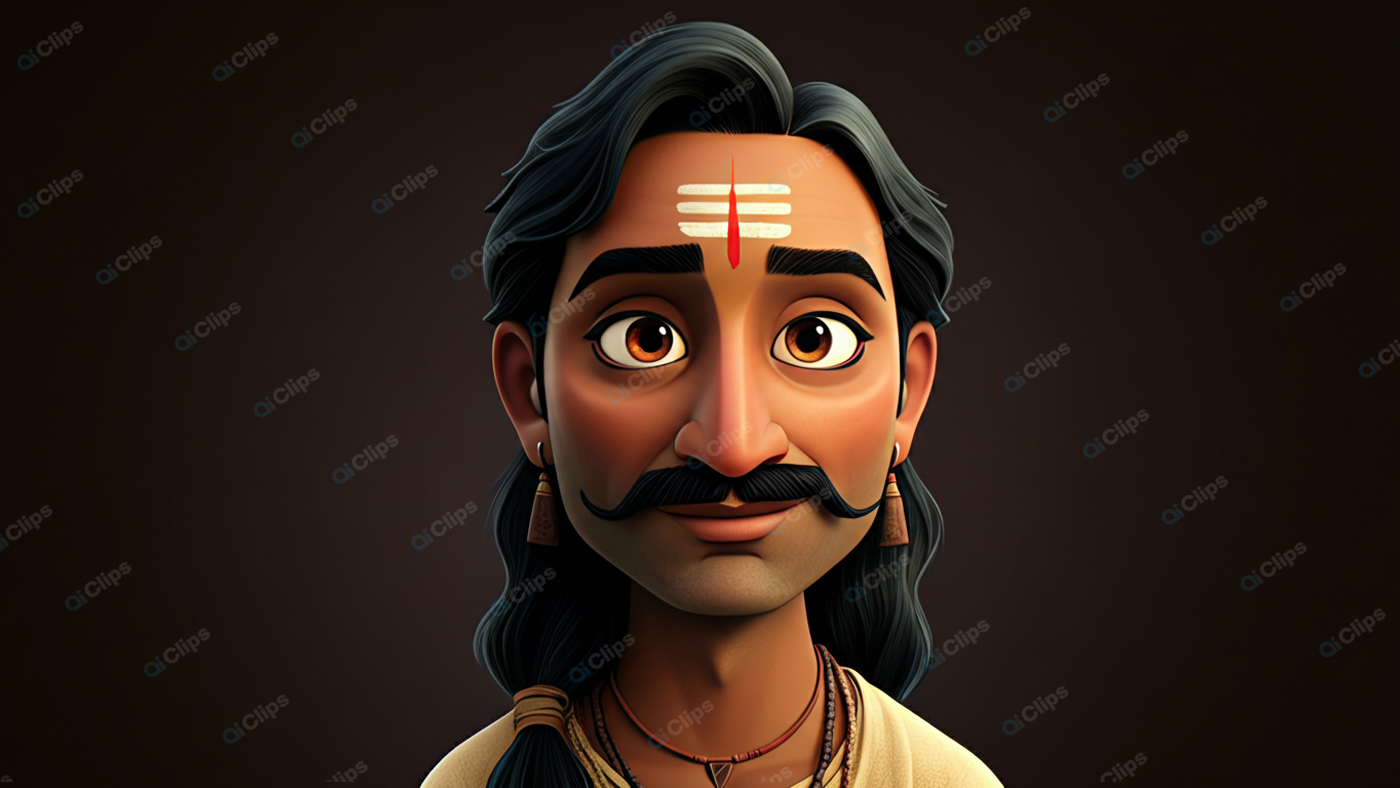 Traditional Indian Man with Tilak and Earrings - 3D Illustration