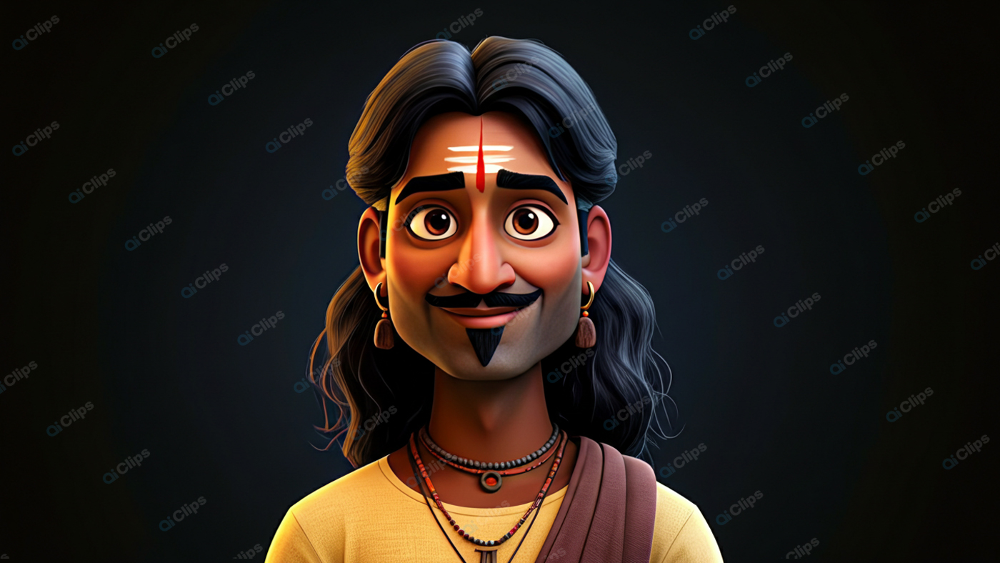 Traditional Animated Character with Piercings and Tilak