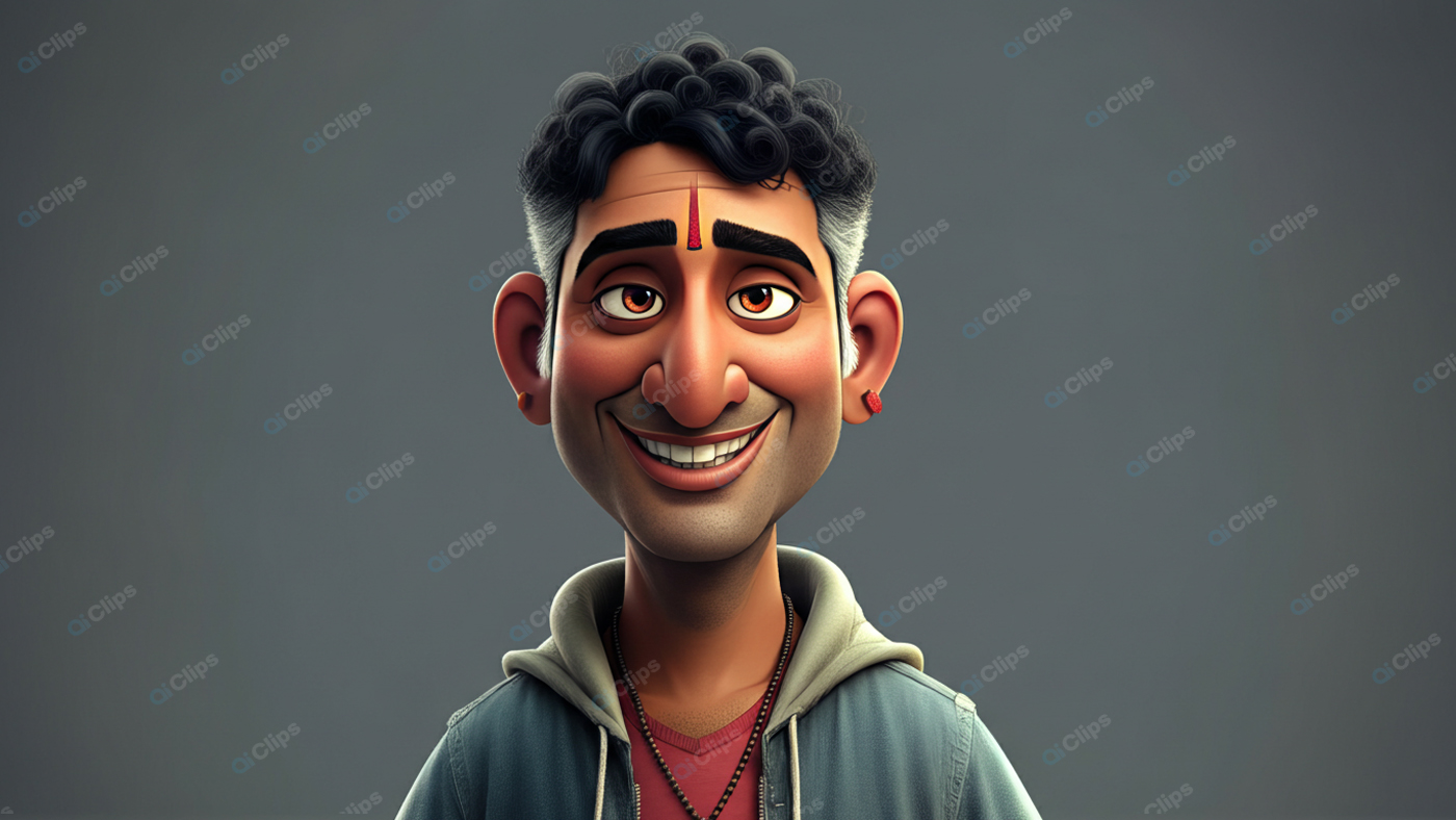 Animated Smiling Man with Curly Hair Portrait