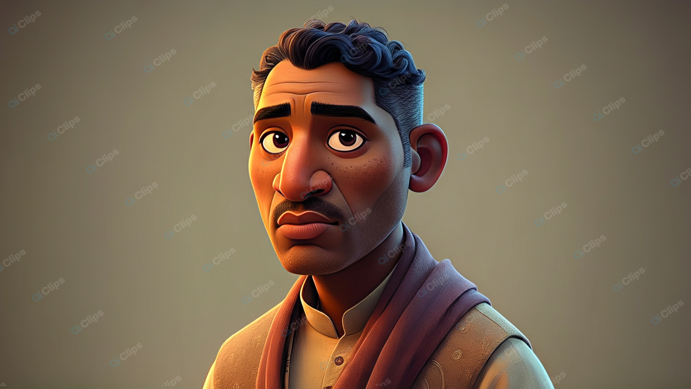 Animated Character Portrait in Thoughtful Expression