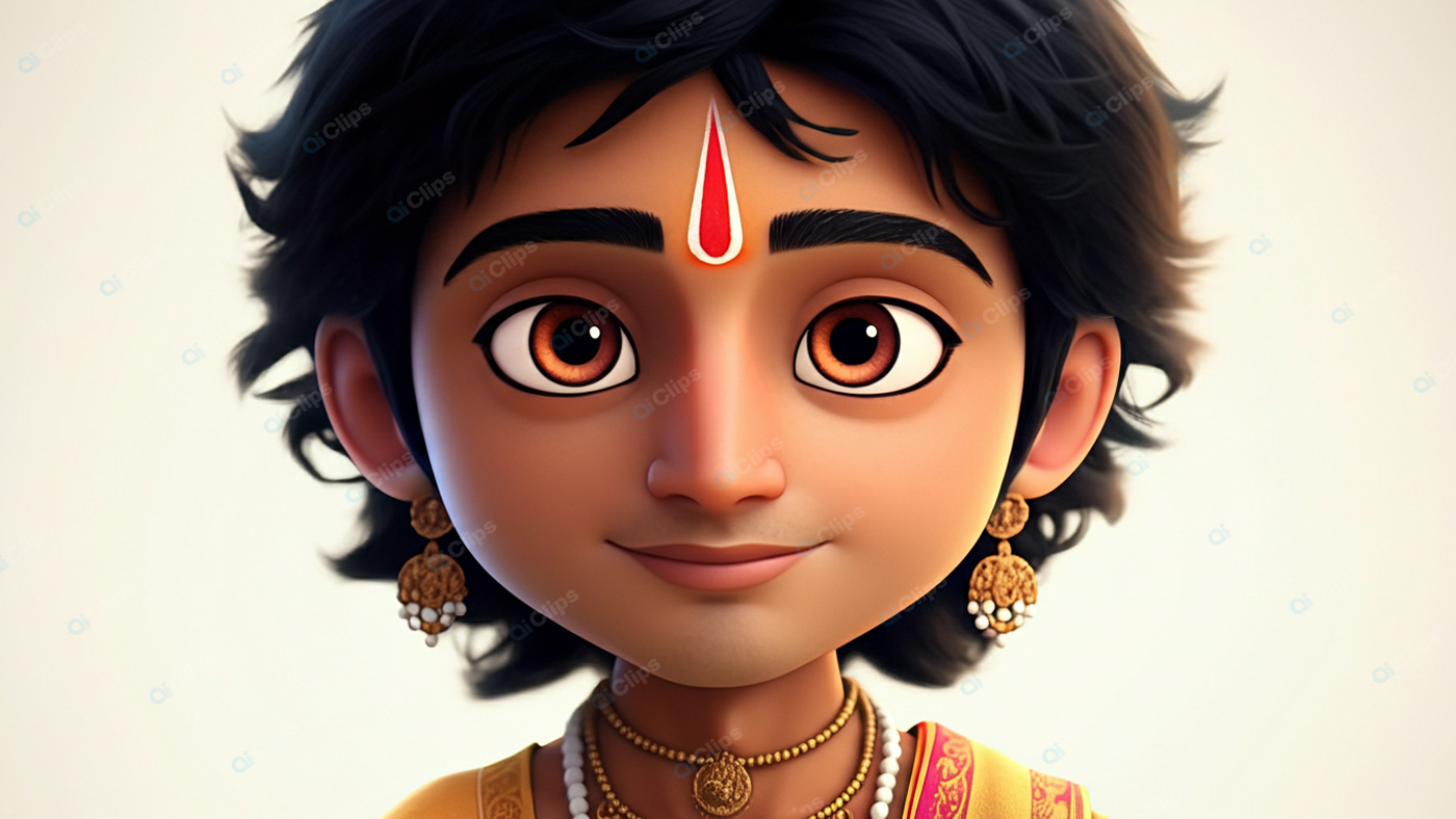 Animated Young Boy with Traditional Indian Jewelry and Tilak