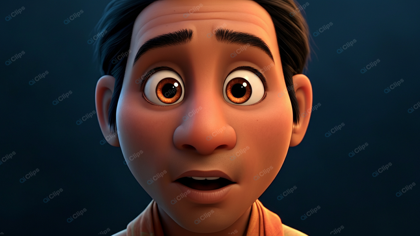 Animated Character with Surprised Expression on Dark Background