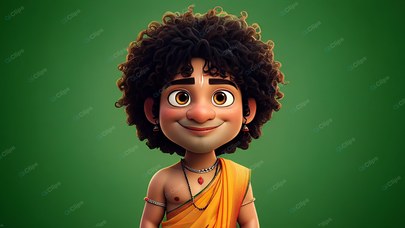 Animated Young Boy in Traditional Indian Attire on Green Background