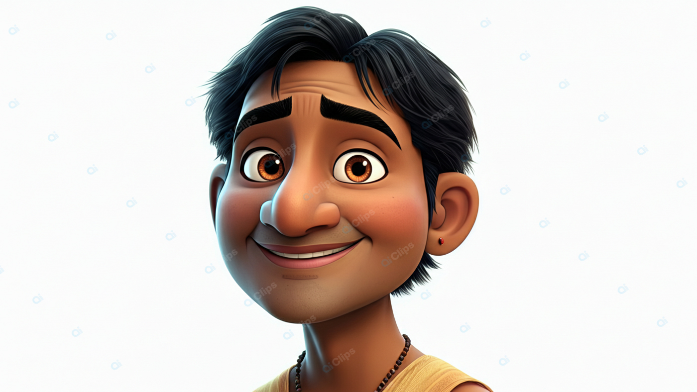 Smiling Animated Character Portrait on White Background