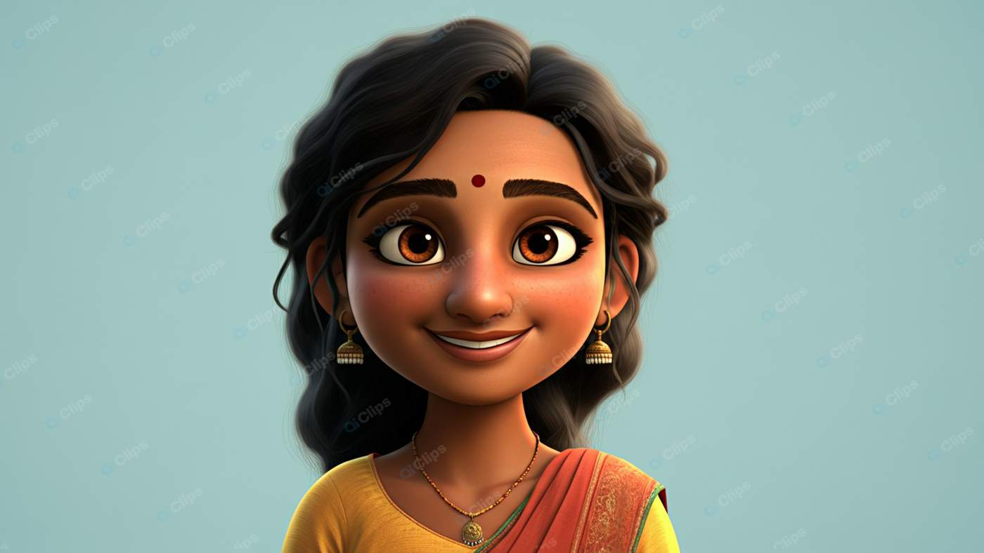 Animated Character with Traditional Jewelry and Attire