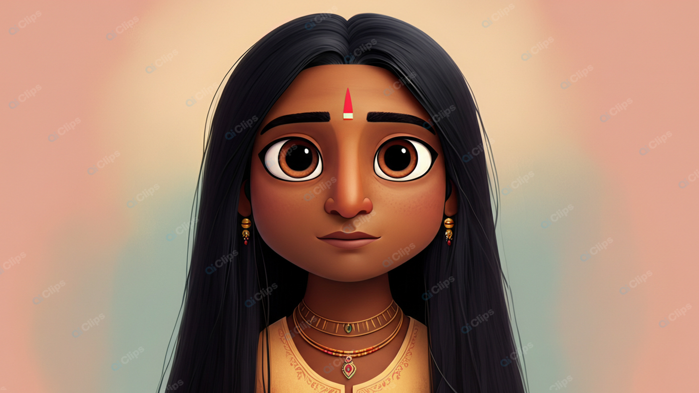 Animated Young Woman with Traditional Jewelry and Long Hair
