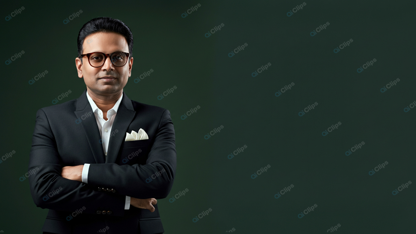 Professional Businessman in Dark Suit with Glasses