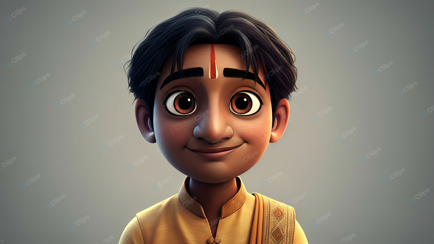 Animated Boy Character with Traditional Attire and Tilak