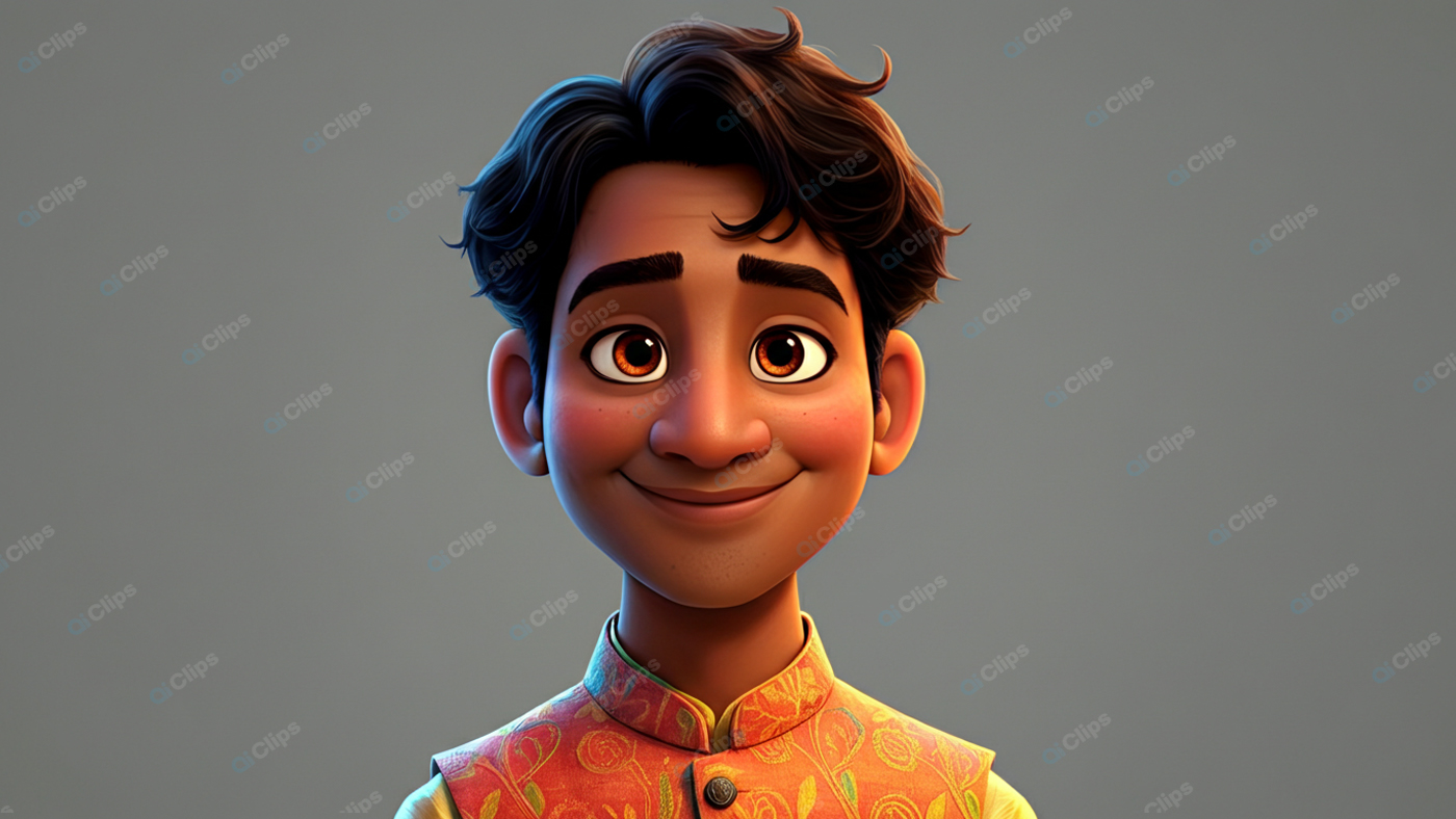 Animated Character in Vibrant Traditional Attire