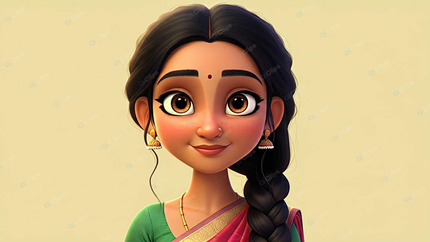 Smiling Animated Woman in Traditional Indian Attire