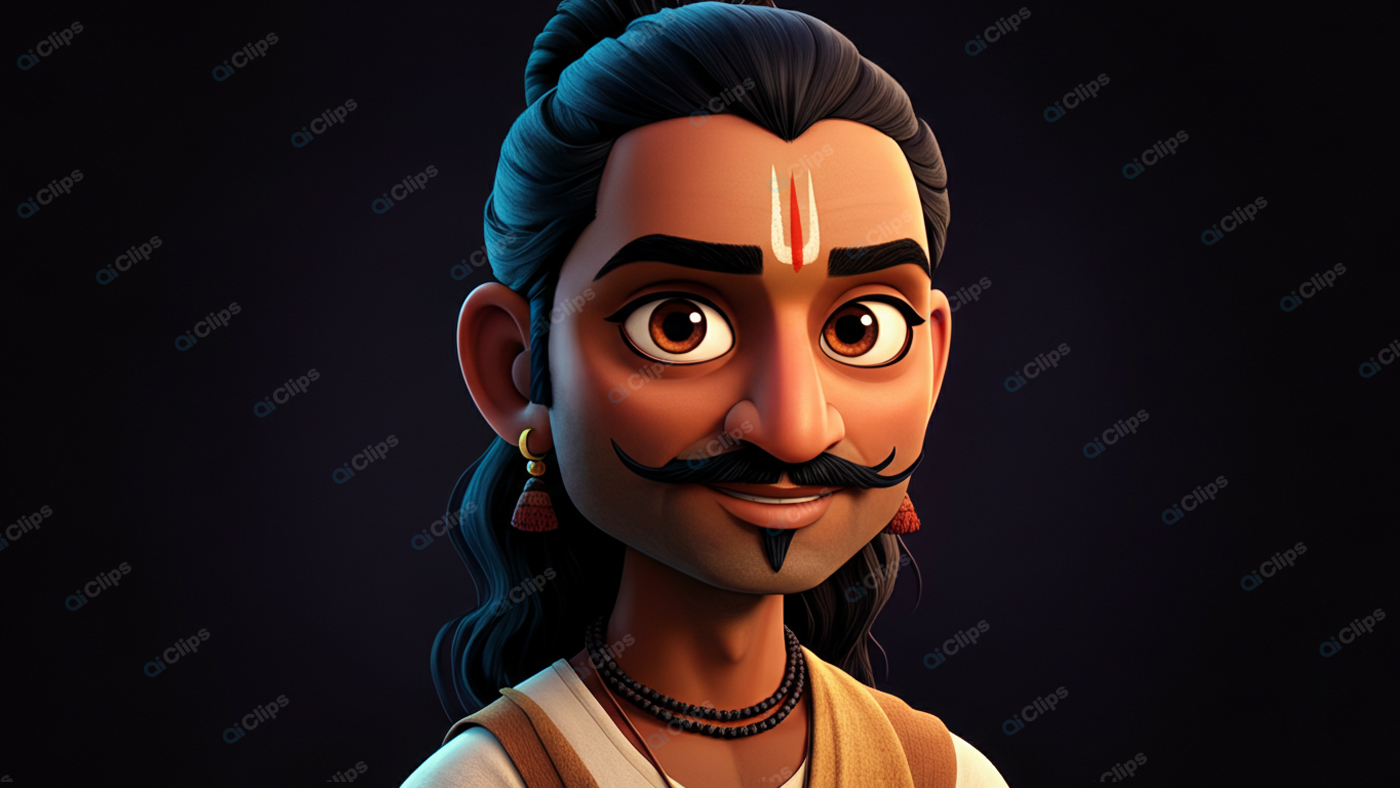 Traditional Animated Character with Mustache and Tilak