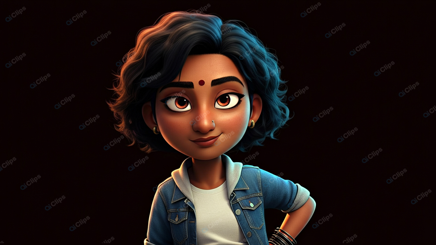 Animated Character with Denim Jacket and Short Hair