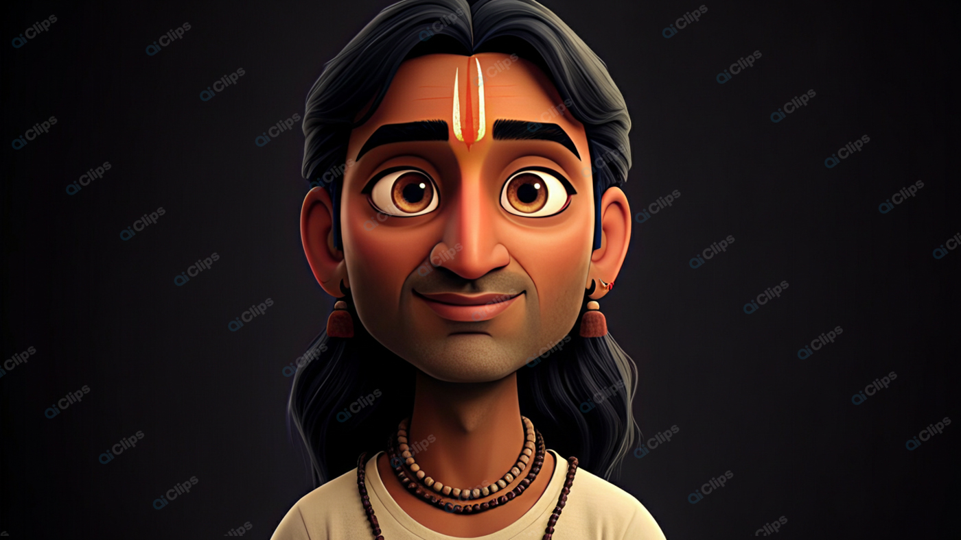 Animated Character Portrait with Indian Cultural Elements