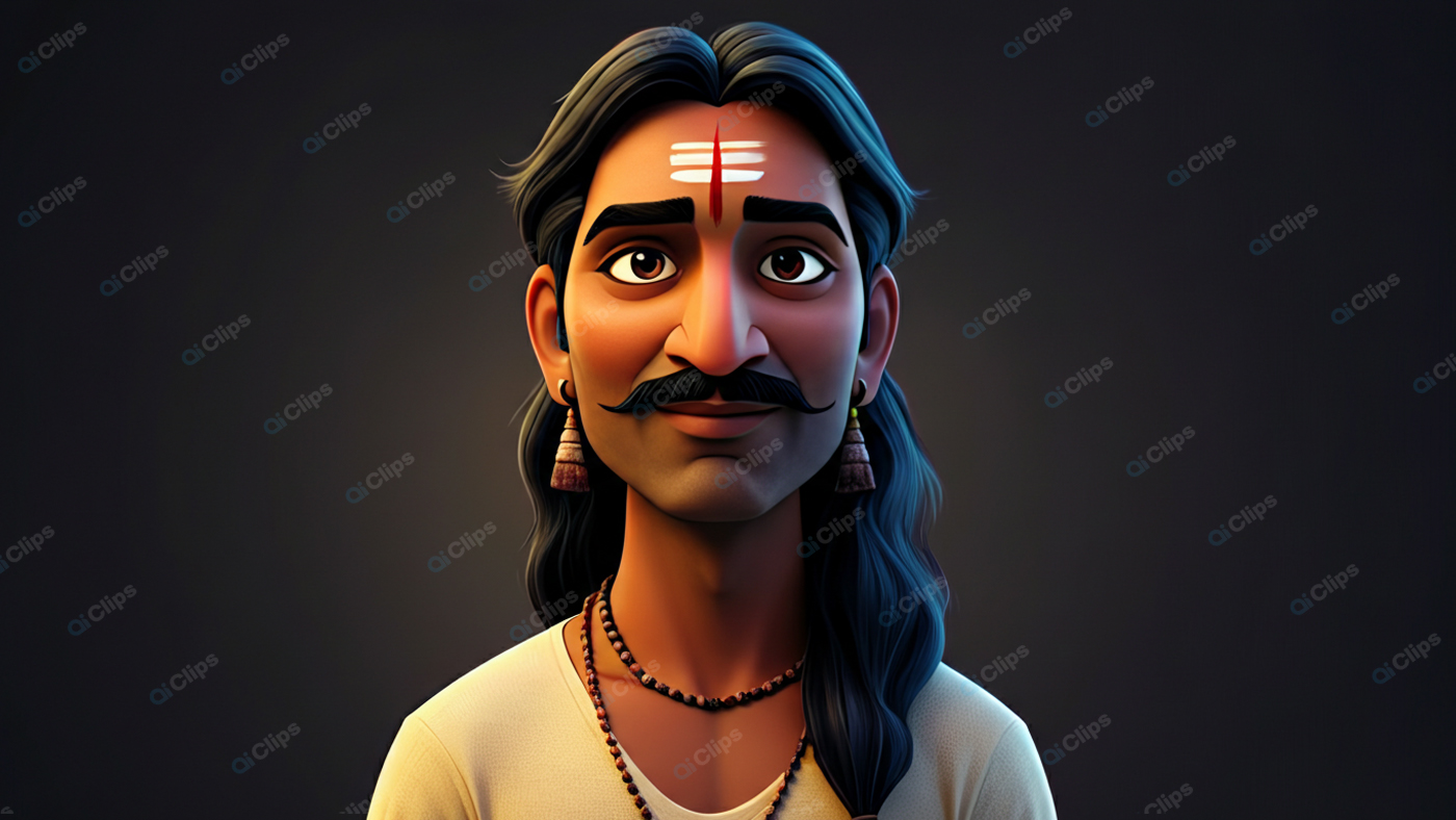 Traditional Indian Cartoon Character with Cultural Face Markings