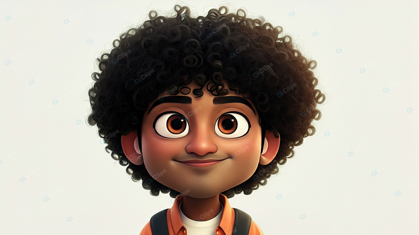 Animated Character with Curly Hair and Big Eyes