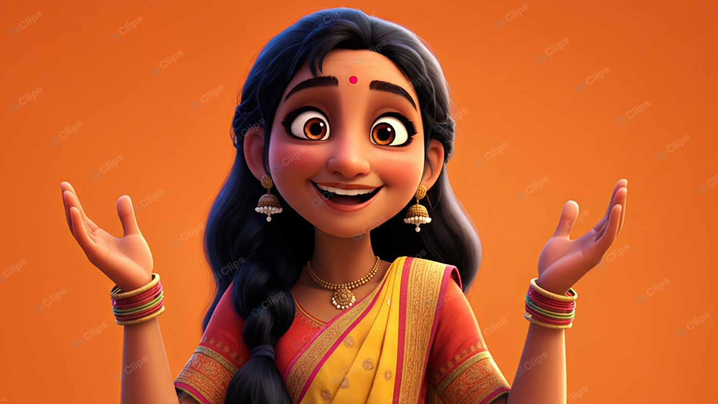 Cheerful Animated Woman in Traditional Indian Attire