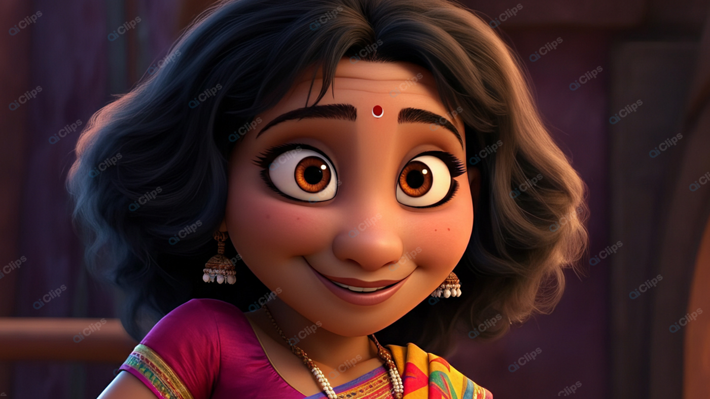 Animated Character Smiling in Traditional Indian Attire
