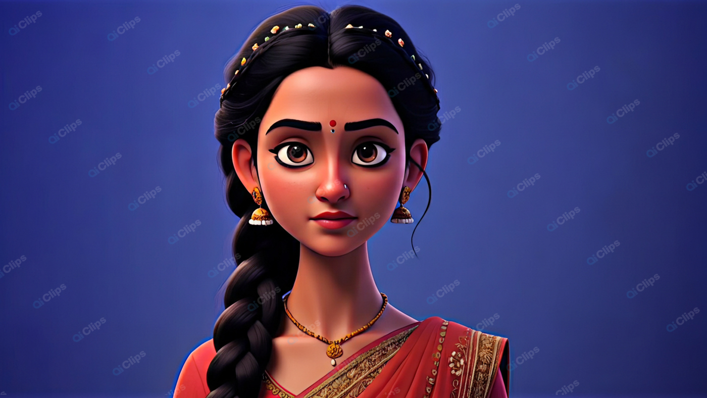 Traditional Indian Woman in Saree with Braided Hair
