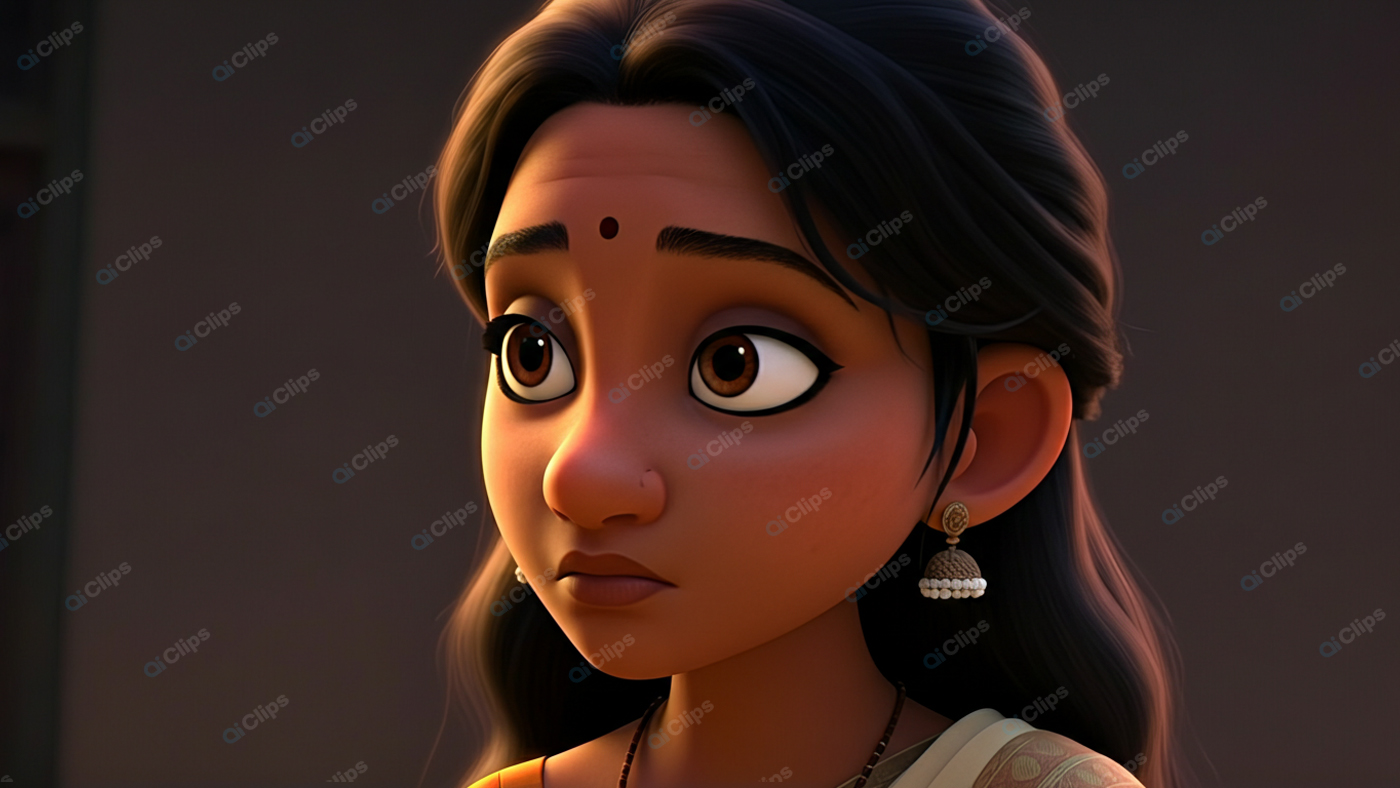 Animated Indian Woman with Earrings and Traditional Attire