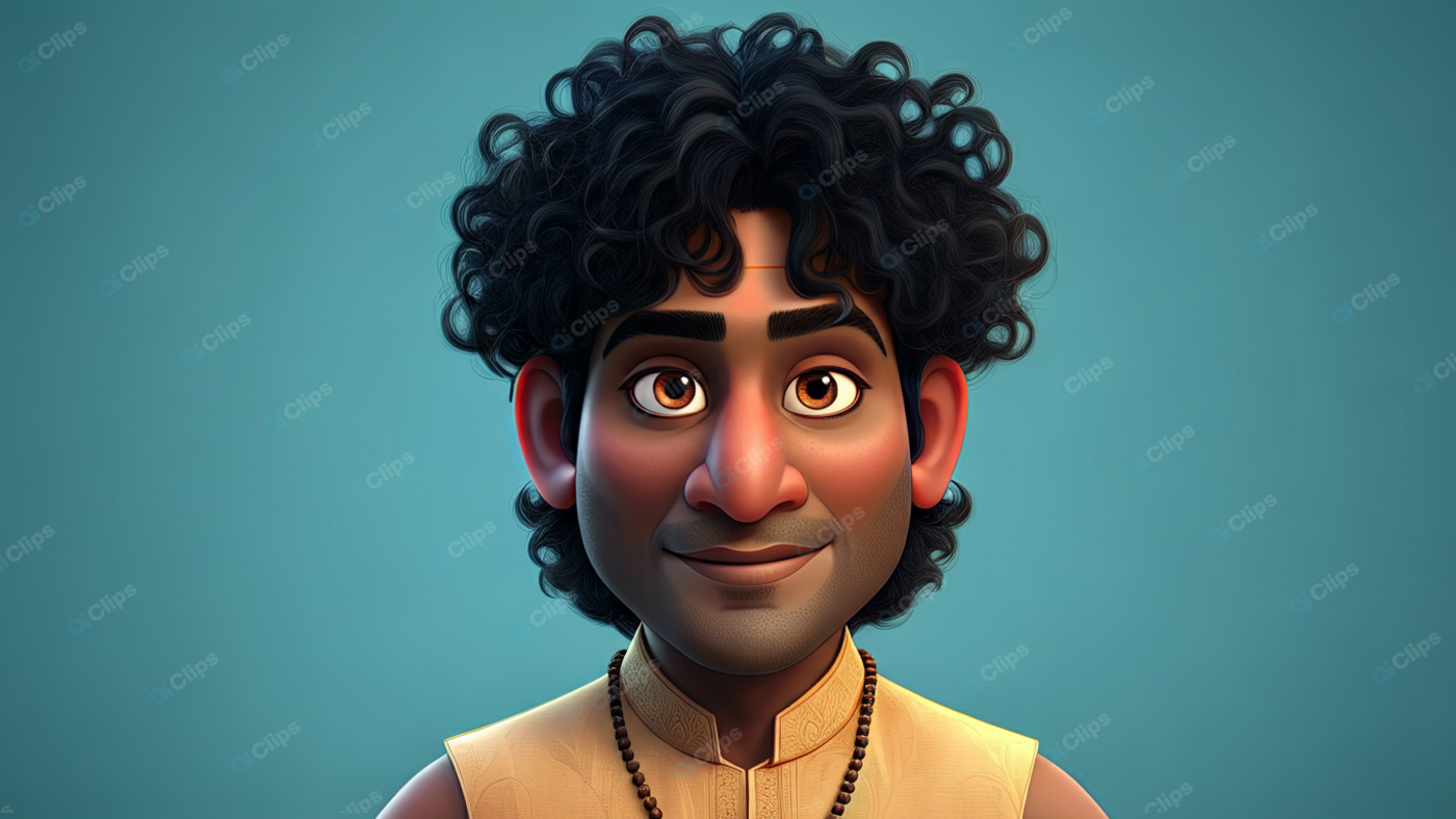 Curly-Haired Animated Character with Beaded Necklace