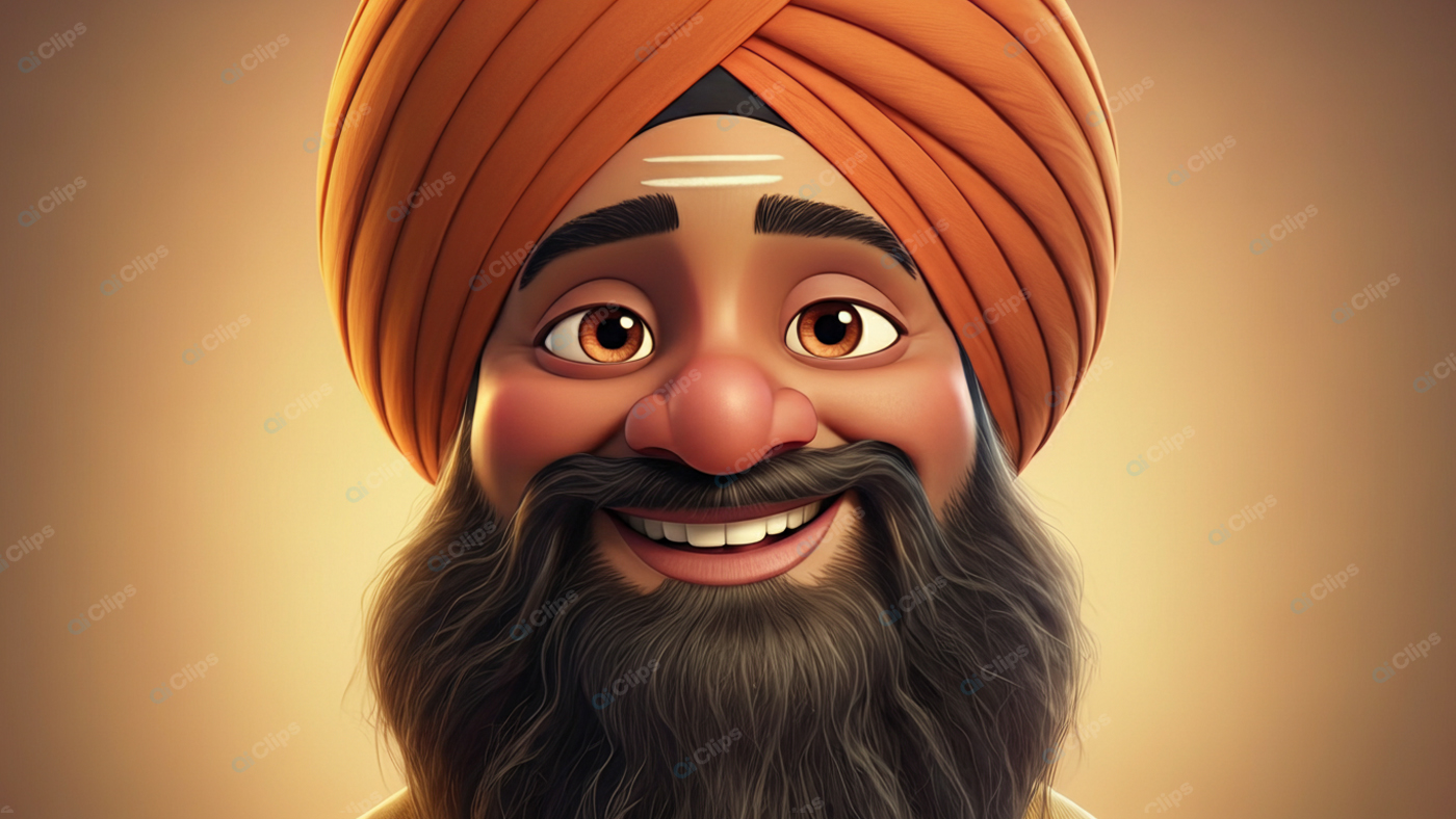 Cheerful Animated Man in Orange Turban Smiling