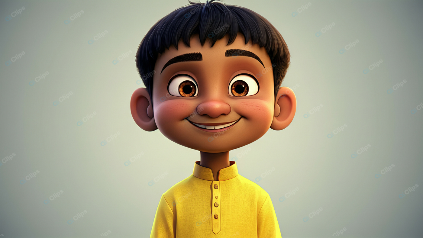 Smiling Cartoon Boy in Yellow Kurta Illustration