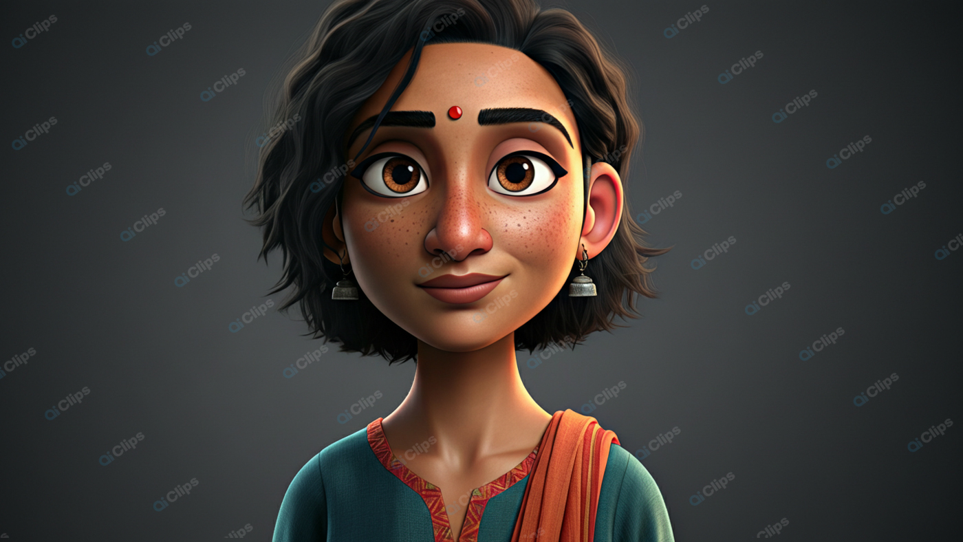 Animated Character Portrait with Traditional Earrings and Attire