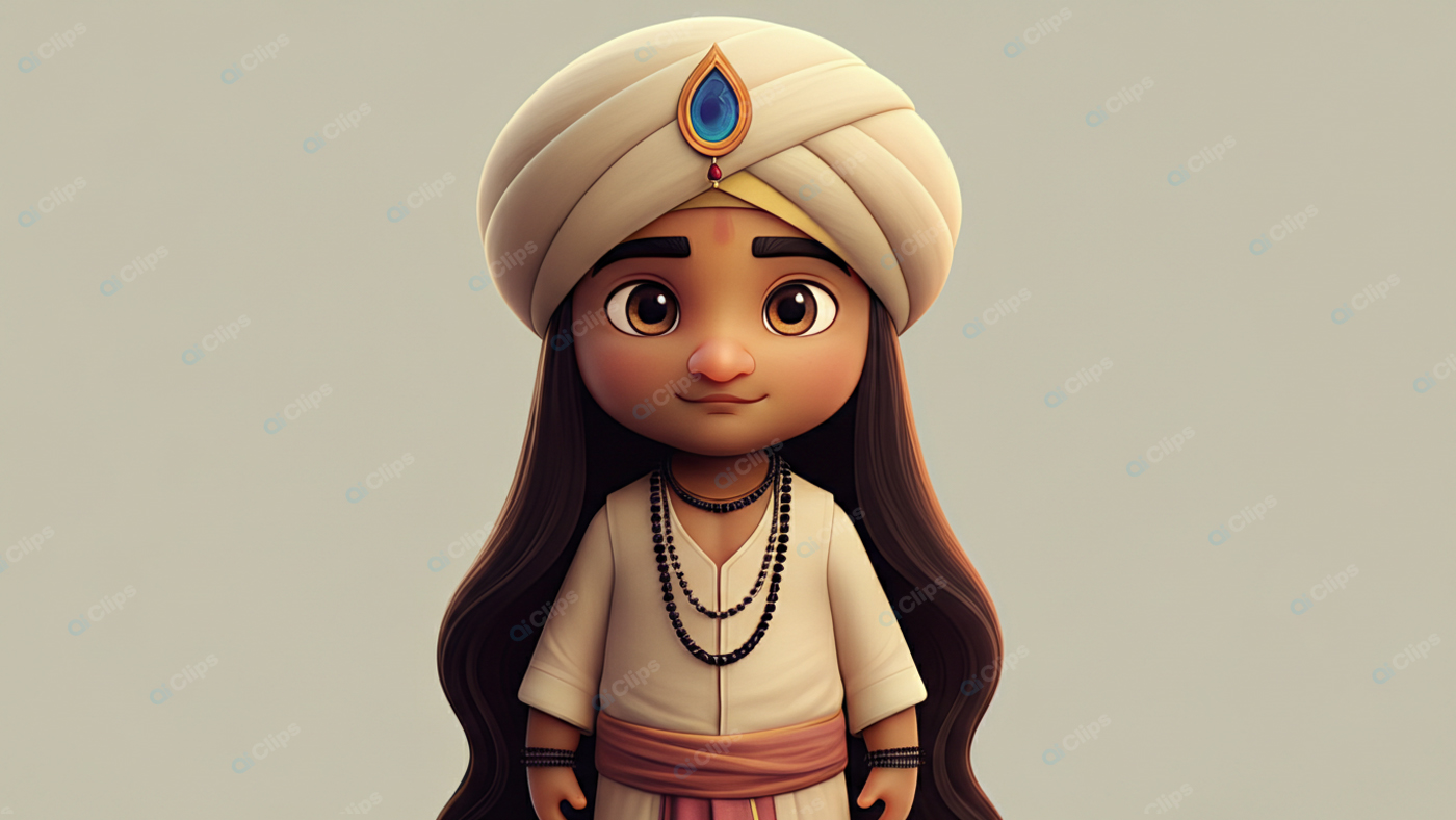 Charming Turbaned Animated Character in Traditional Attire