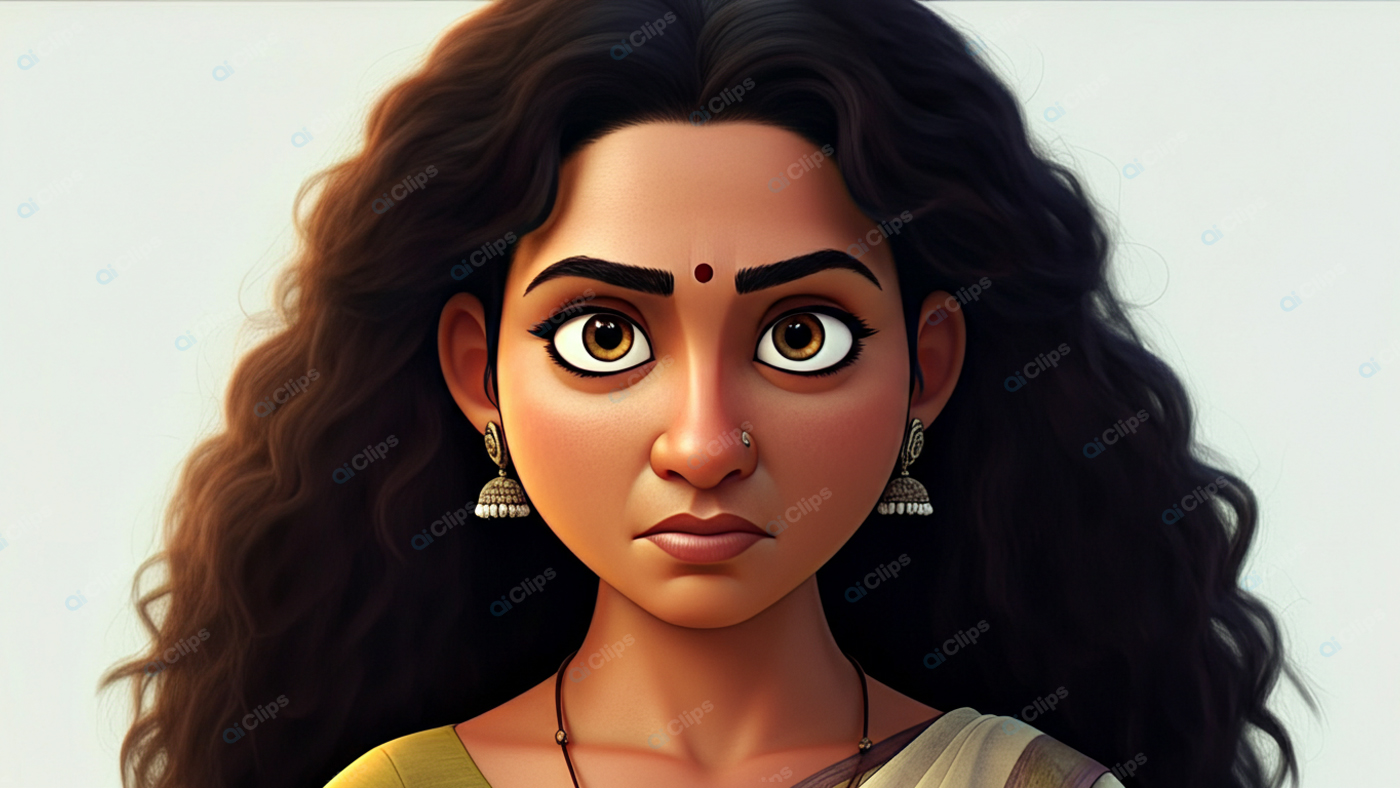 Animated Woman with Intense Expression and Traditional Jewelry