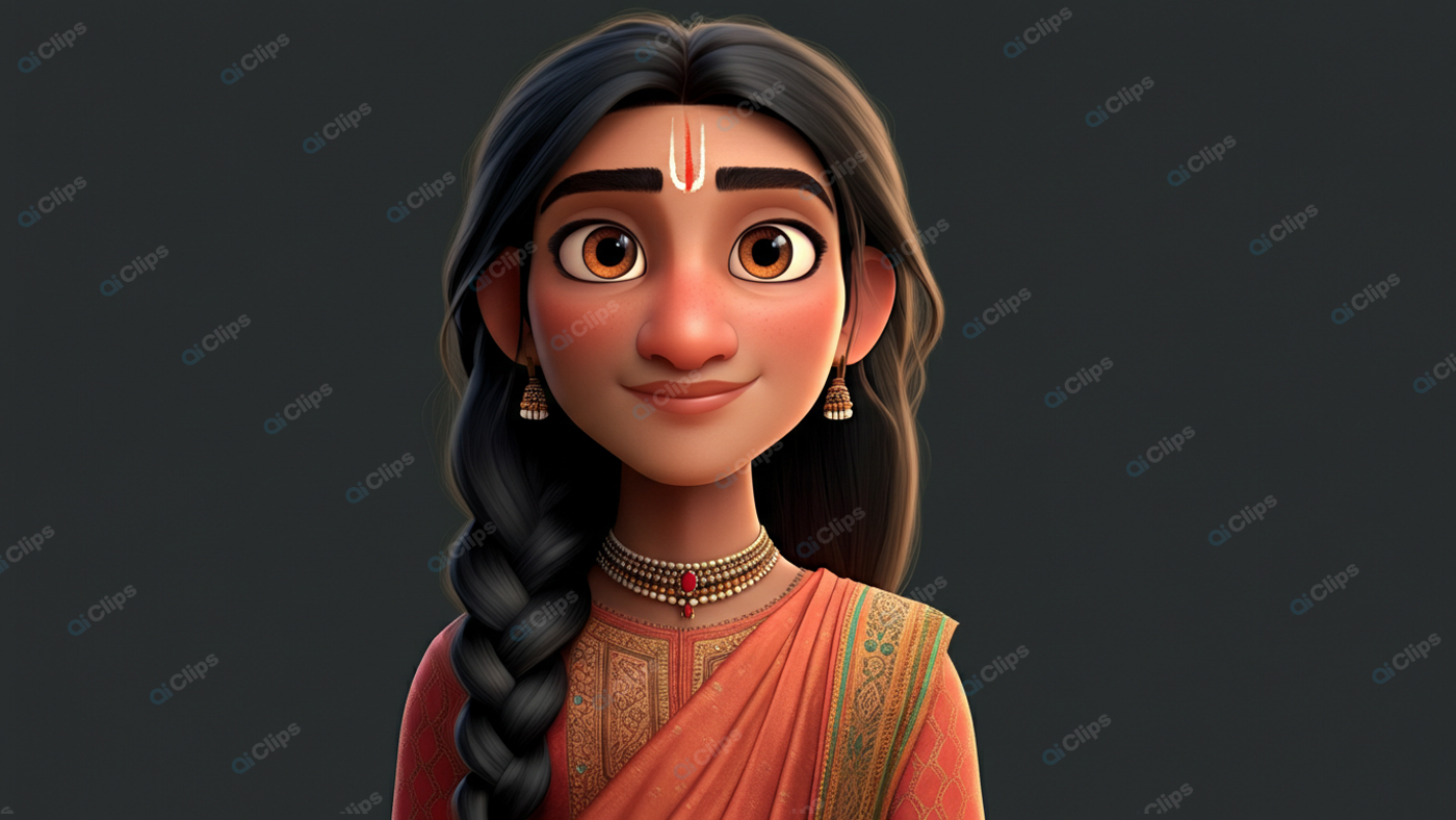 Traditionally Dressed Animated Character with Jewelry