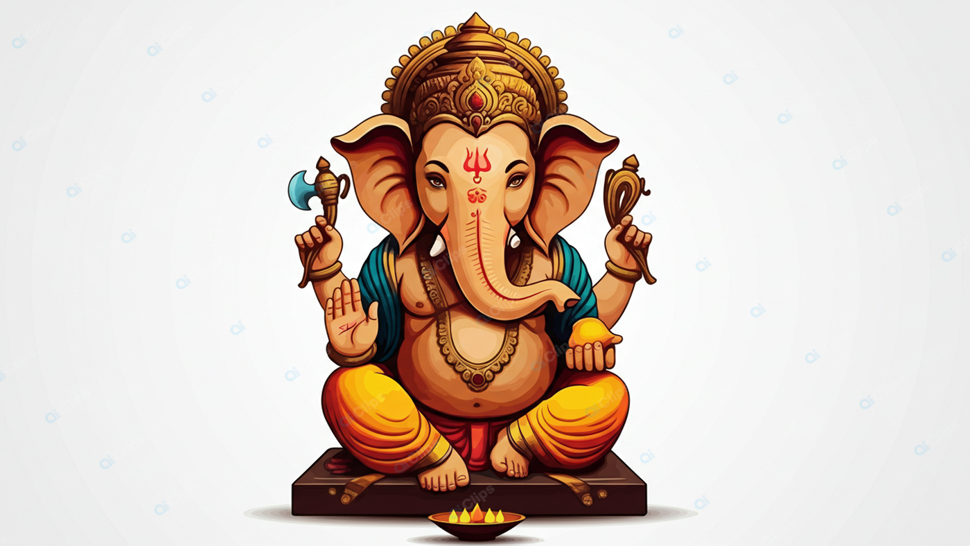 Lord Ganesha Illustration with Traditional Symbolism