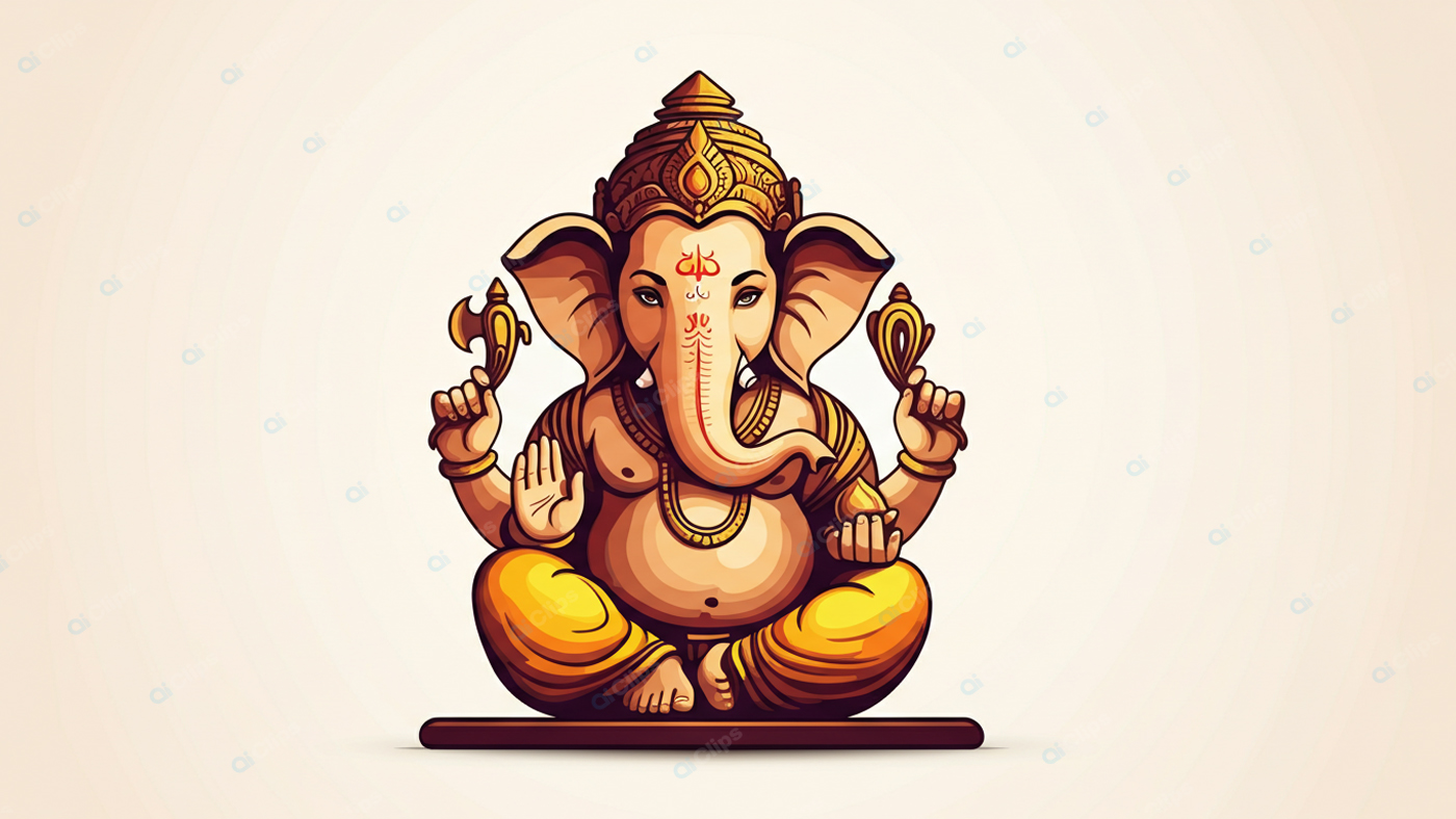 Cartoon Ganesh Sitting in Traditional Pose
