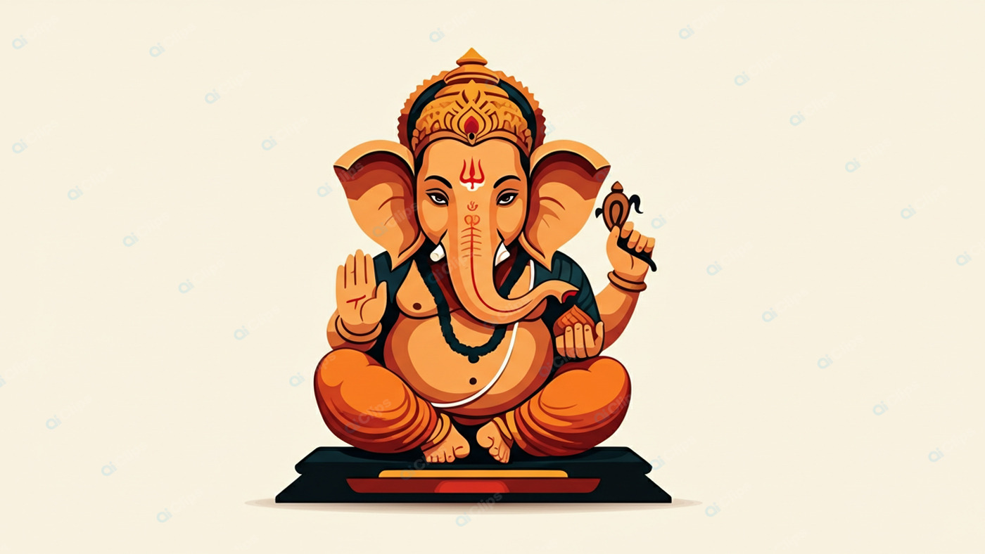 Abstract Lord Ganesha Illustration on Beige Background