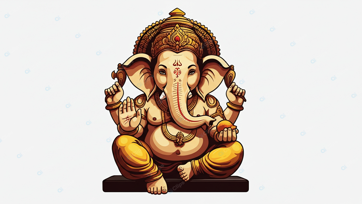 Ganesh Ji Illustration with Traditional Ornate Design