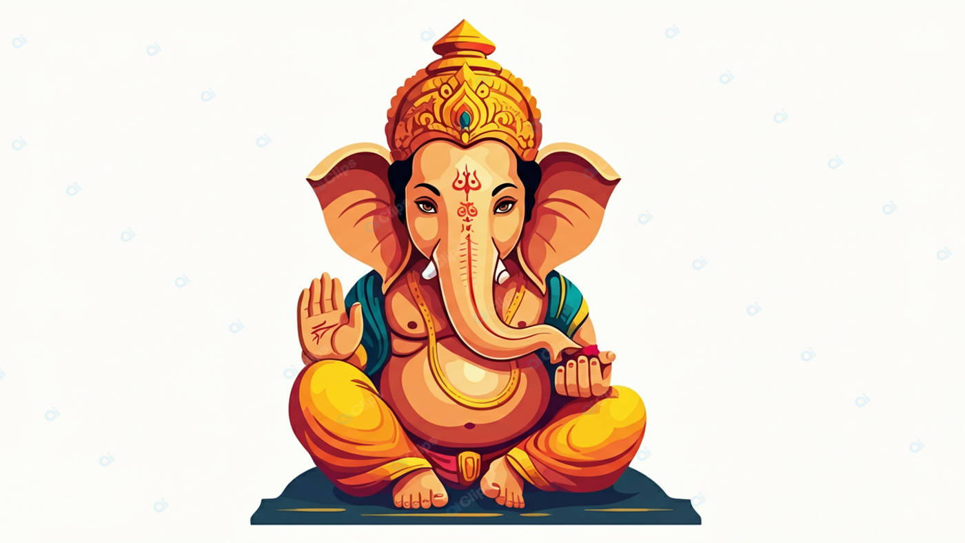 Colorful Lord Ganesha Illustration in Traditional Attire